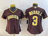 Women's San Diego Padres #3 Jackson Merrill Brown Stitched Jersey,baseball caps,new era cap wholesale,wholesale hats